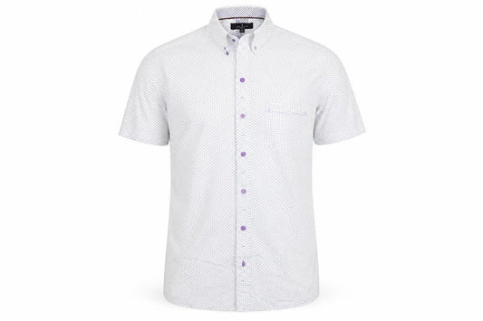 Jeff Banks Men's White Geometric Short Sleeve Button-Up Shirt M