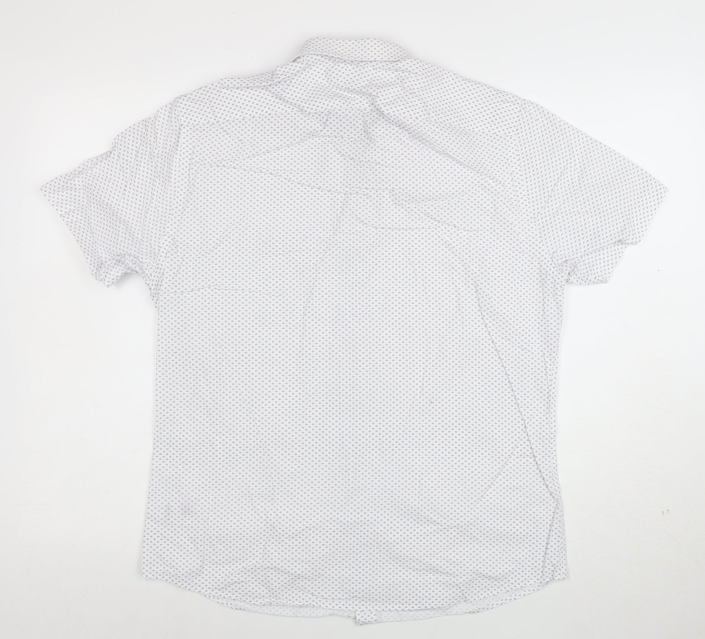Jeff Banks Men's White Geometric Short Sleeve Button-Up Shirt M
