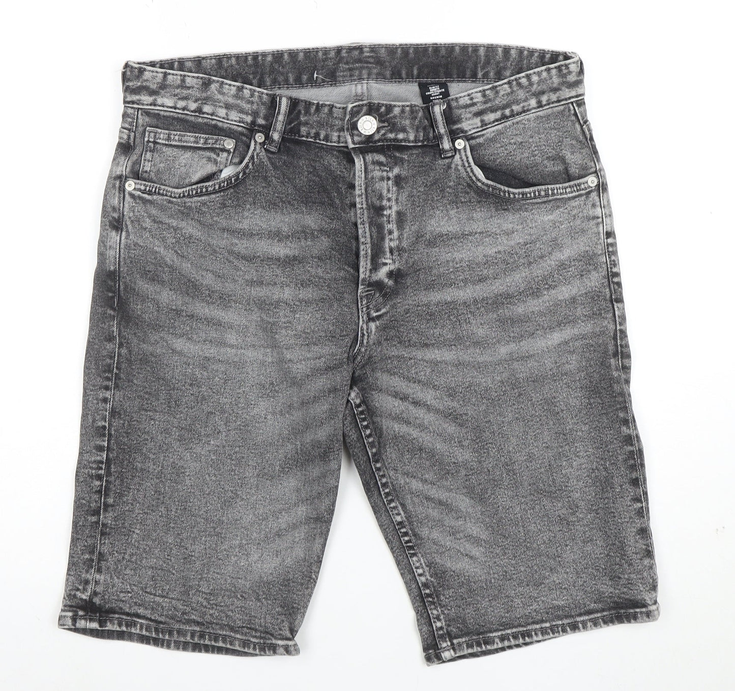 &Denim Men's Grey Slim Fit Acid Wash Denim Shorts 34in