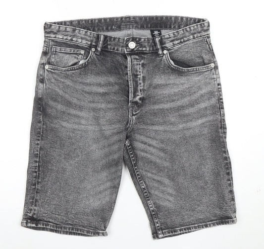 &Denim Men's Grey Slim Fit Acid Wash Denim Shorts 34in