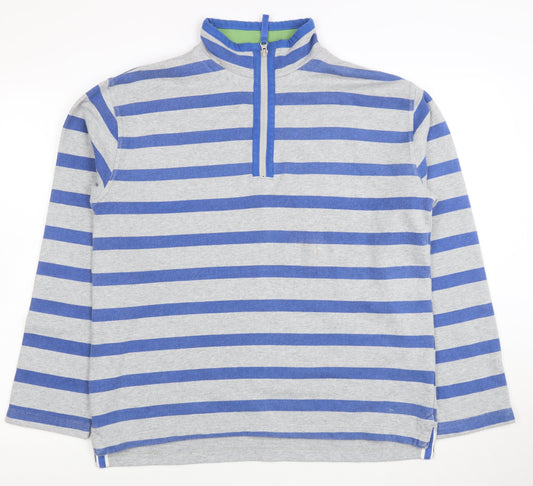 Mini Boden Boys Grey Blue Striped 1/2 Zip Sweatshirt 13-14 Years Cotton