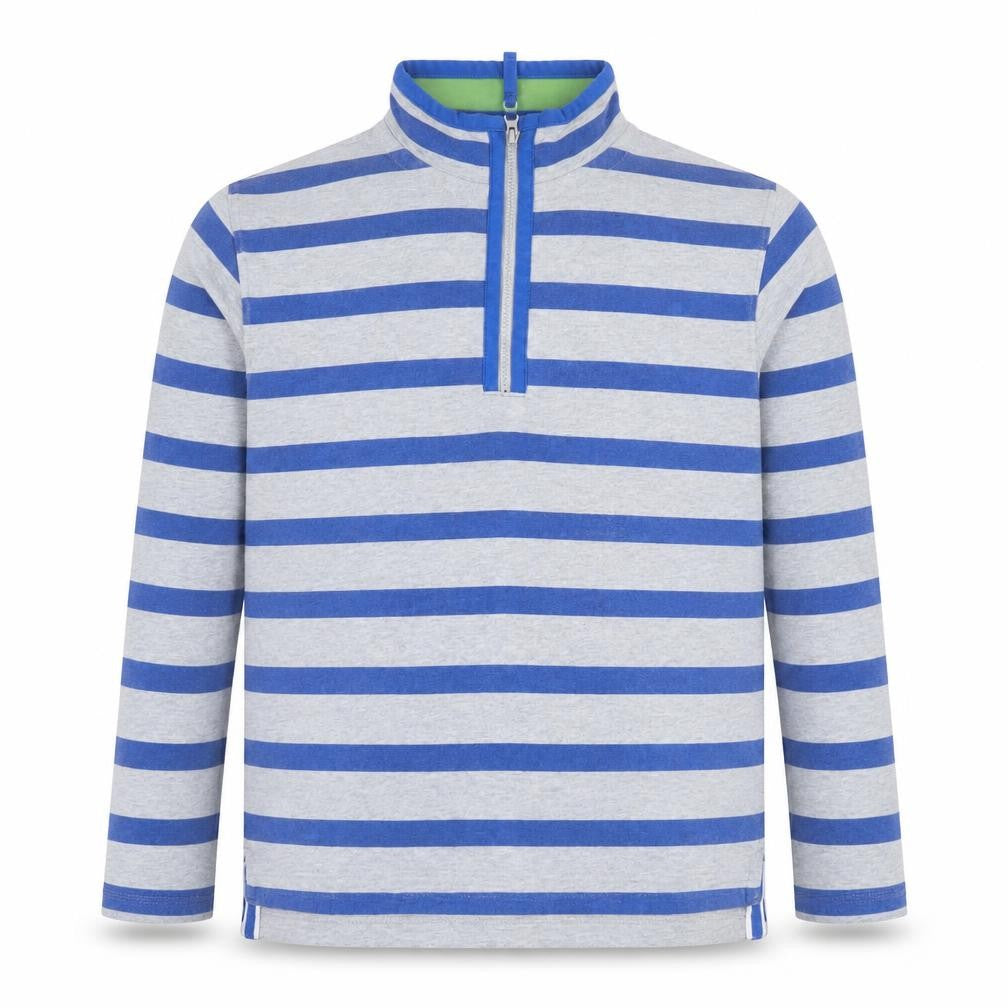 Mini Boden Boys Grey Blue Striped 1/2 Zip Sweatshirt 13-14 Years Cotton