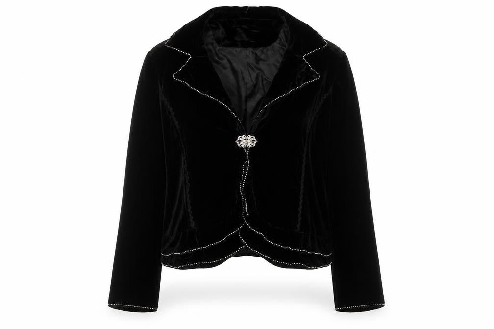 Berek Women Black Velvet Embellished Suit Jacket Size L