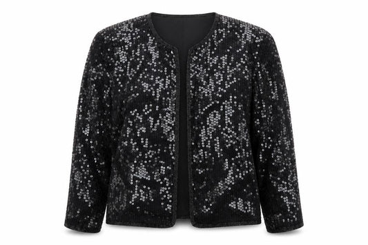 Stenay Women Black Sequin Silk Lined Blazer Size L Party Jacket