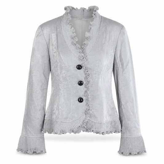Adrianna Papell Women’s Grey Ruffled Blazer Size 8 Evening Essentials