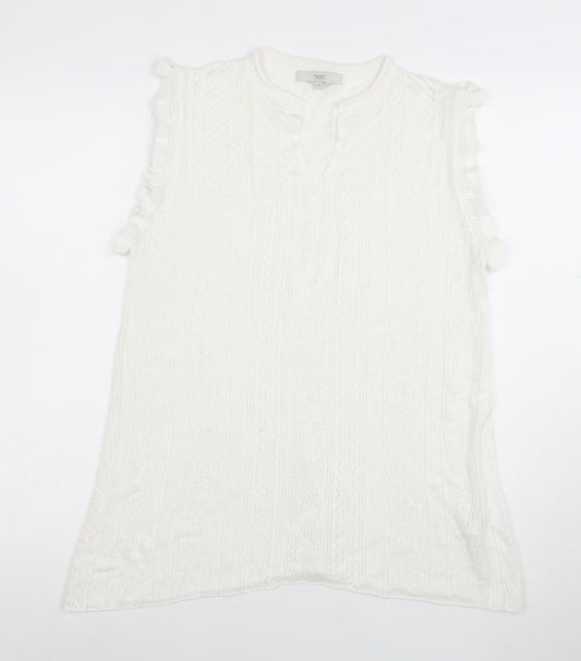 Next Women’s White Sleeveless Knit Ruffle Hem Tunic Blouse Size 16
