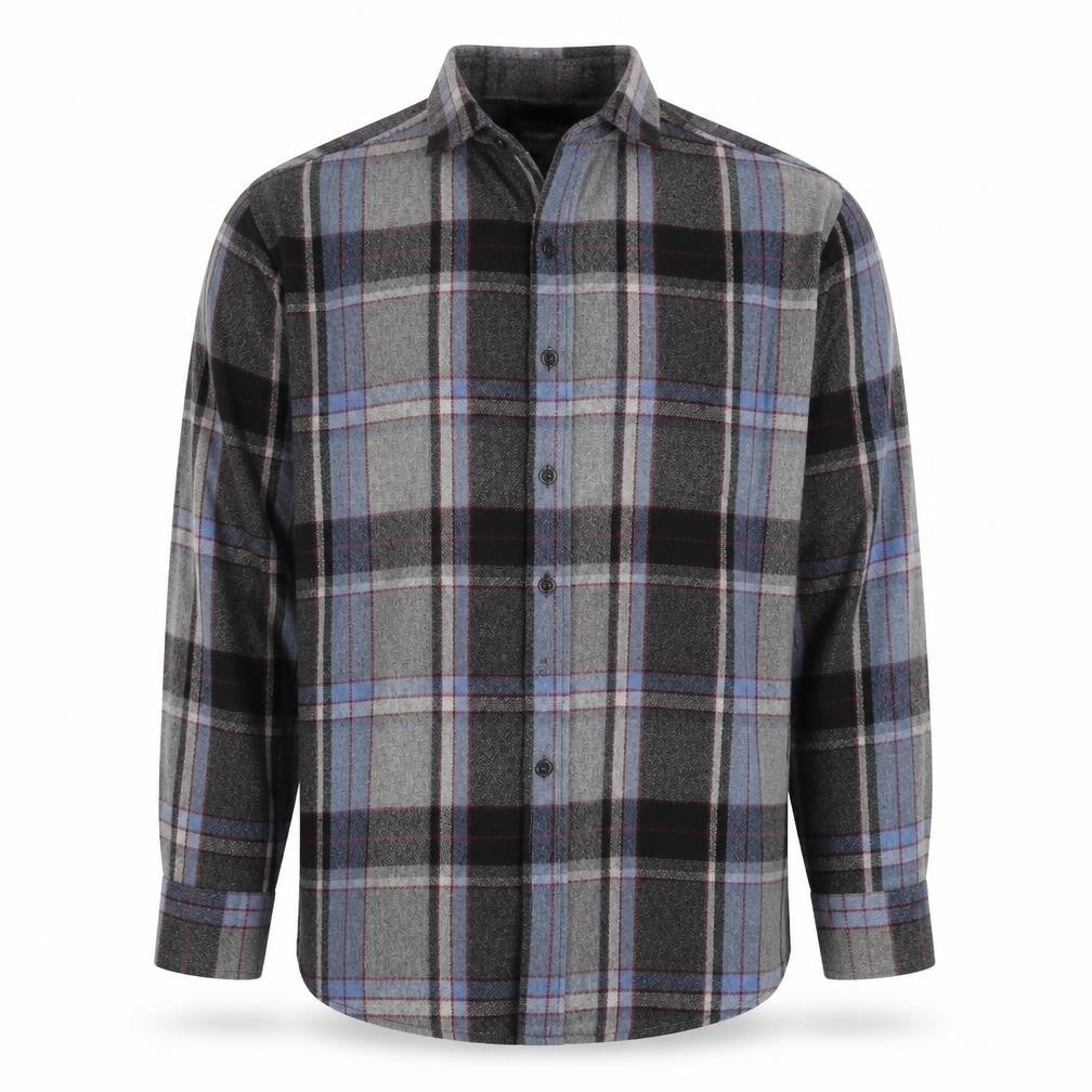 Vintage Campus Men's Grey Plaid Wool Flannel Button-Up Shirt M