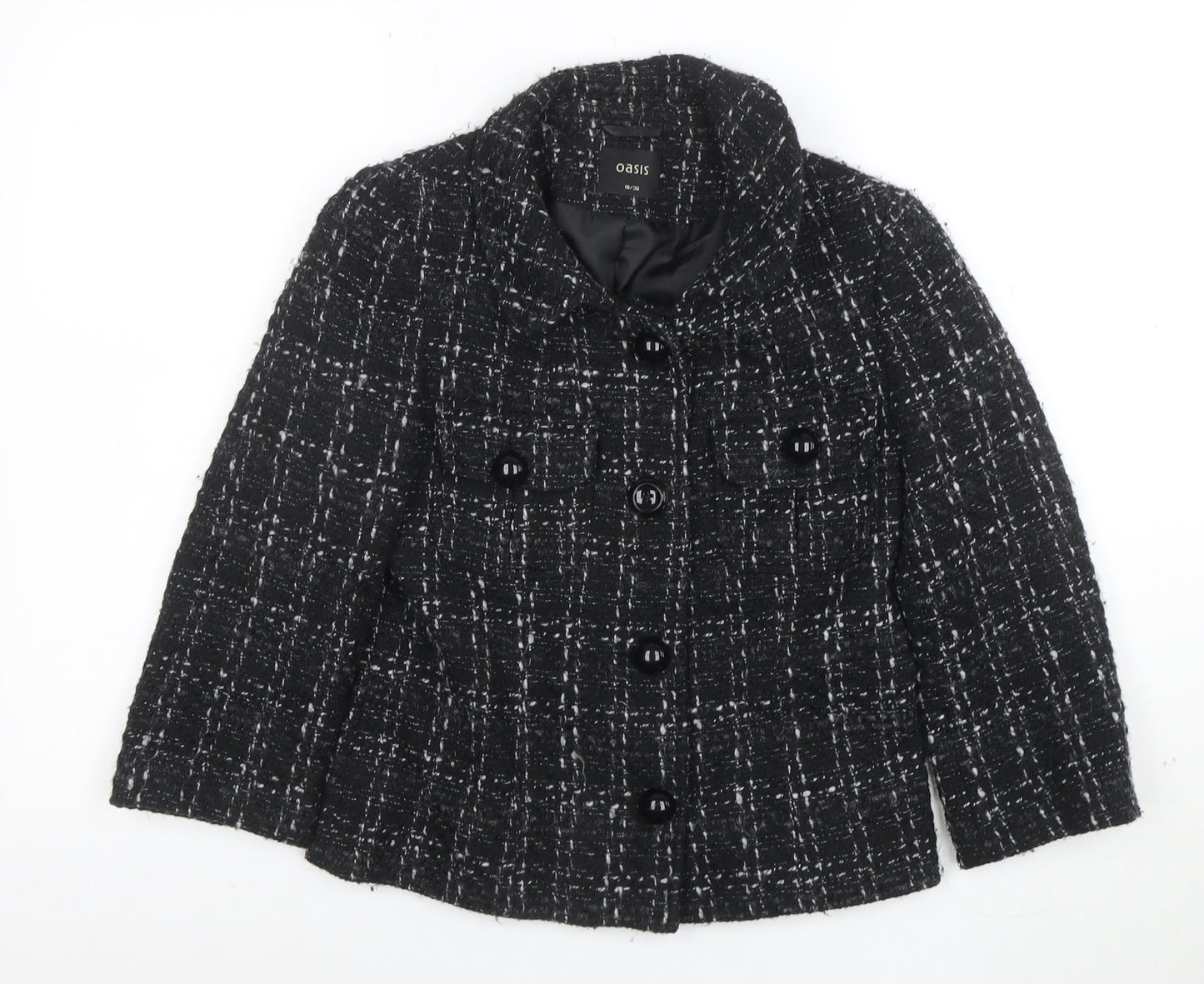 Oasis Women's Black Tweed Button Up Short Jacket Size 10
