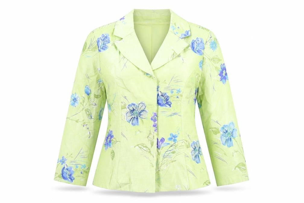 Jessica Howard Women Green Floral Suit Jacket Size 10 Shawl Lapel