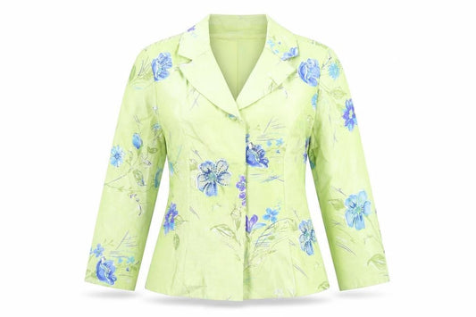 Jessica Howard Women Green Floral Suit Jacket Size 10 Shawl Lapel