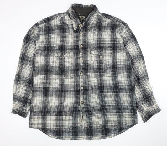 Sierra Pacific Men's Large Black Grey Check Wool Blend Button-Up Shirt