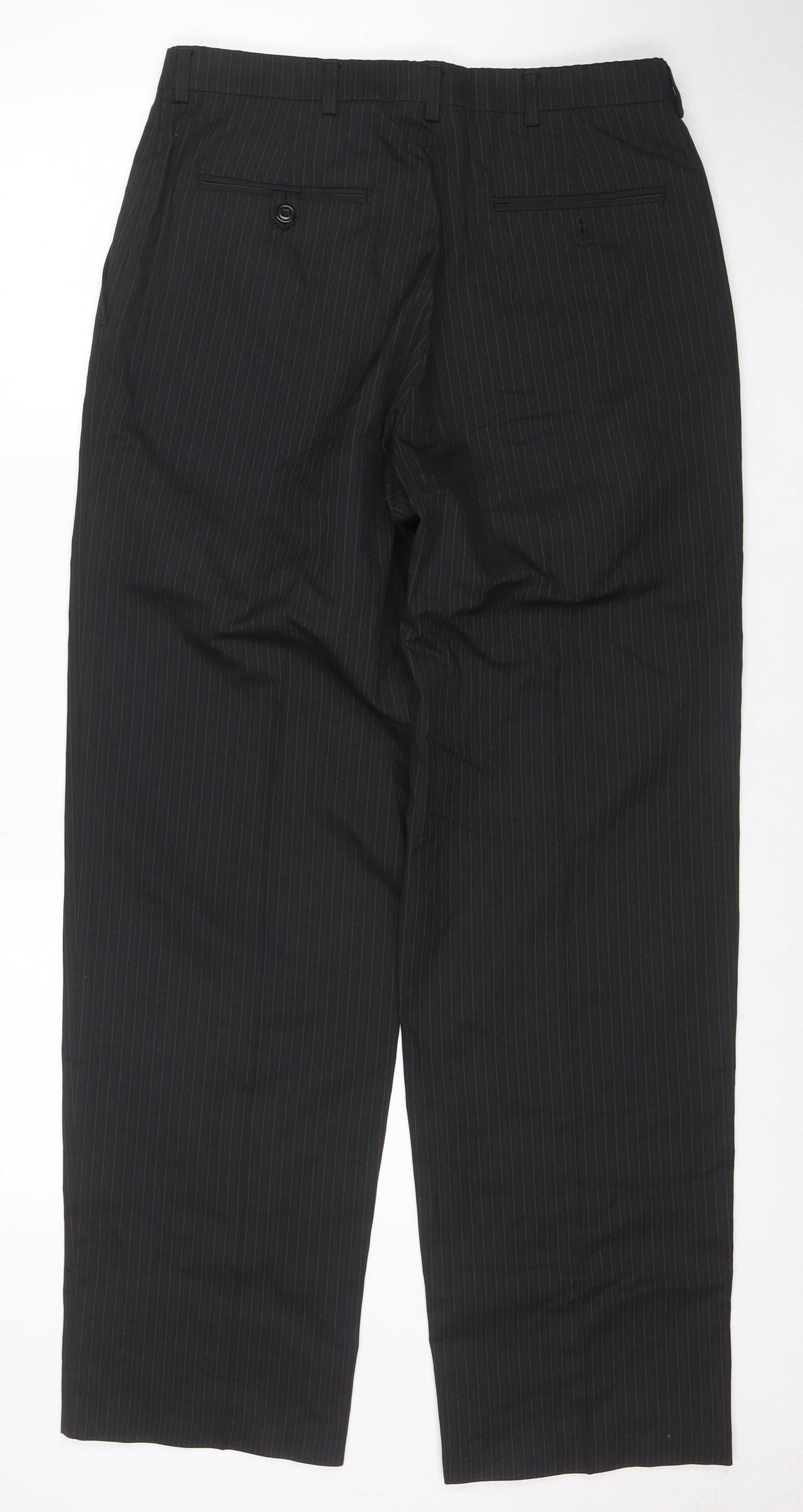 Haggar Men's Black Pinstripe 32x32 Regular Fit Dress Trousers