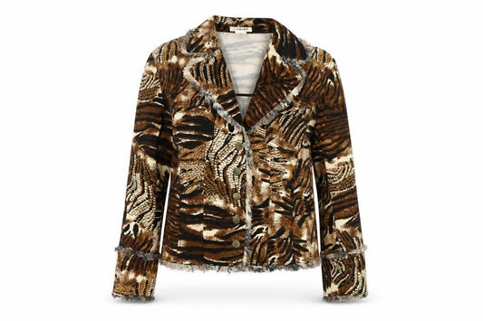 Tendo Womens Brown Animal Print Cotton Blazer Size 12 Jacket