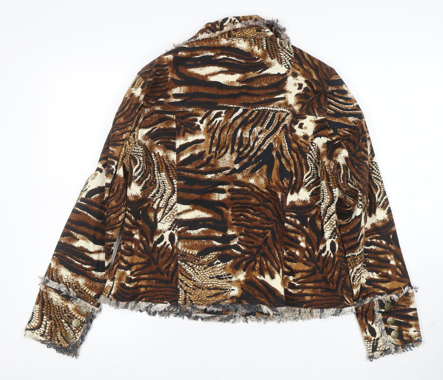Tendo Womens Brown Animal Print Cotton Blazer Size 12 Jacket