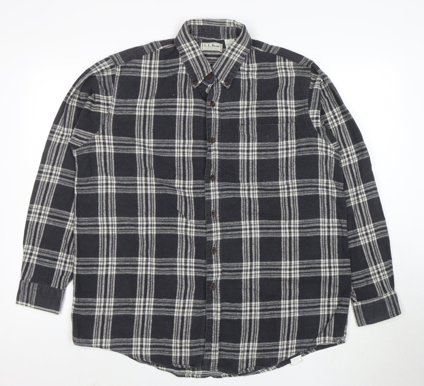 L.L. Bean Men's Grey Plaid Flannel Button-Up Shirt Size L