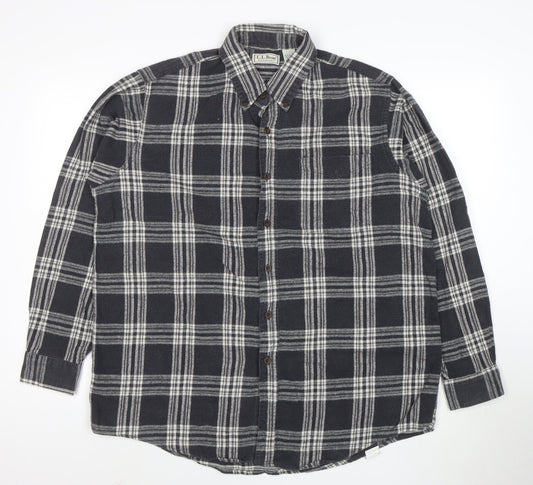 L.L. Bean Men's Grey Plaid Flannel Button-Up Shirt Size L