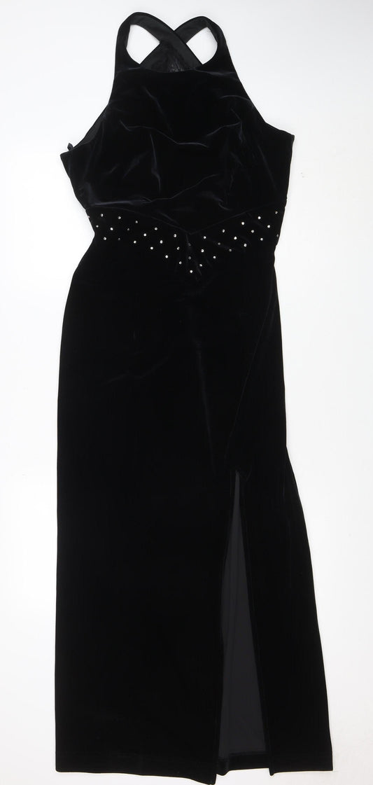 Bari Jay Women’s Black Velvet Halter Long Mermaid Dress Size 10-12