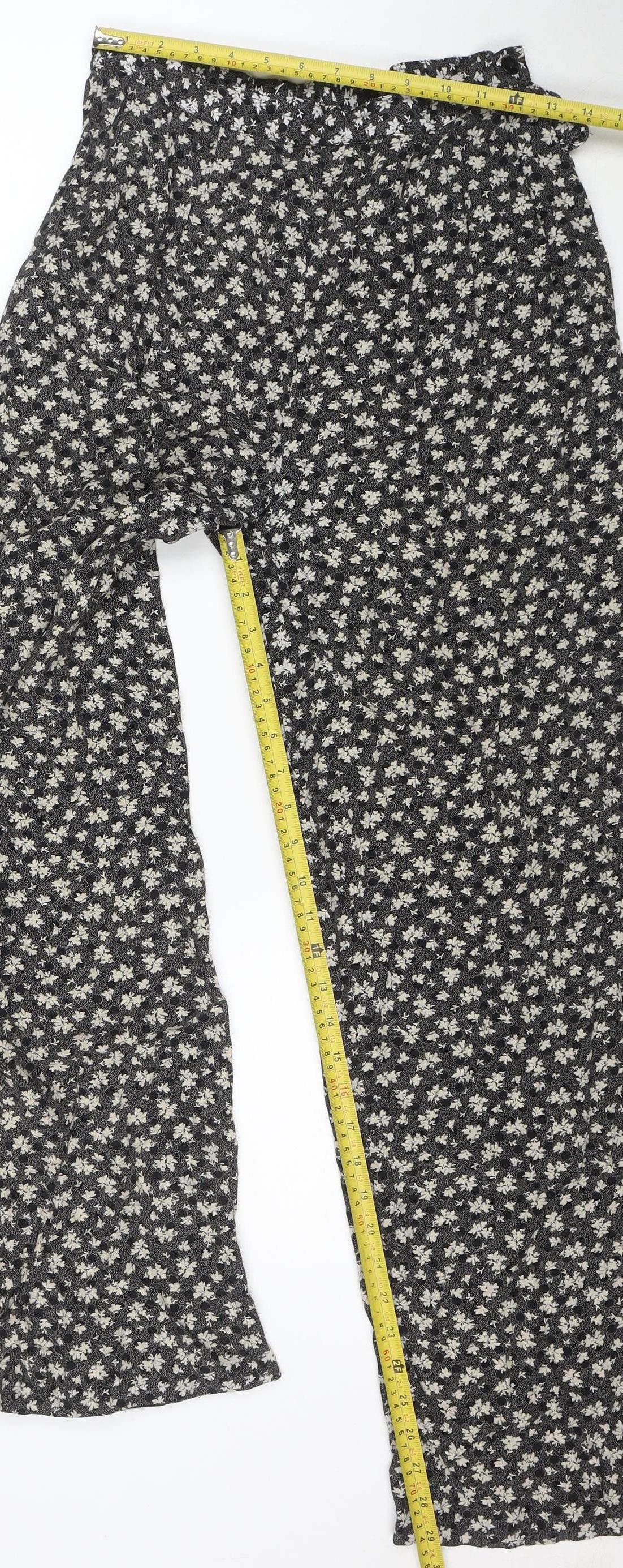 Tacts Womens Black Floral Wide-Leg Viscose Trousers Size L