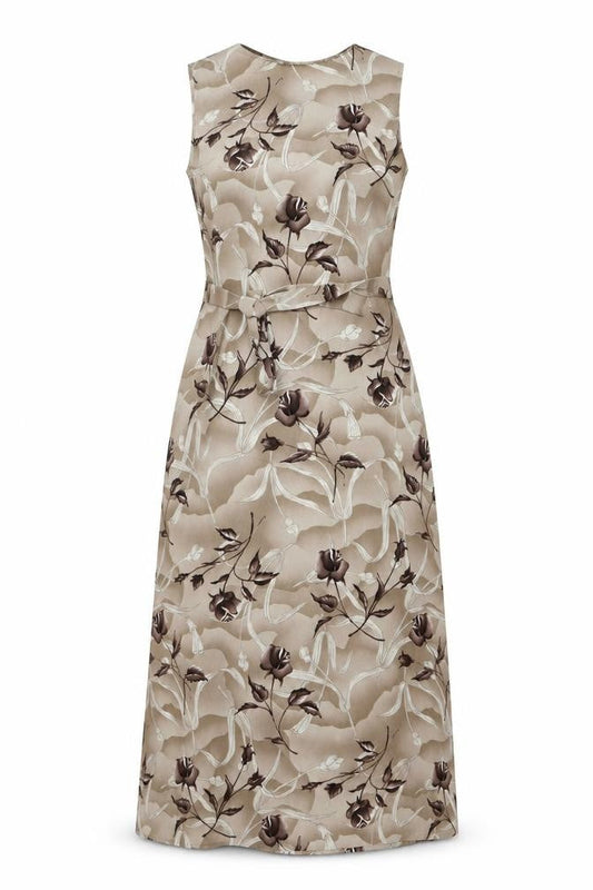 Rolling Over Women’s Beige Floral Midi Sheath Dress Size S Retro