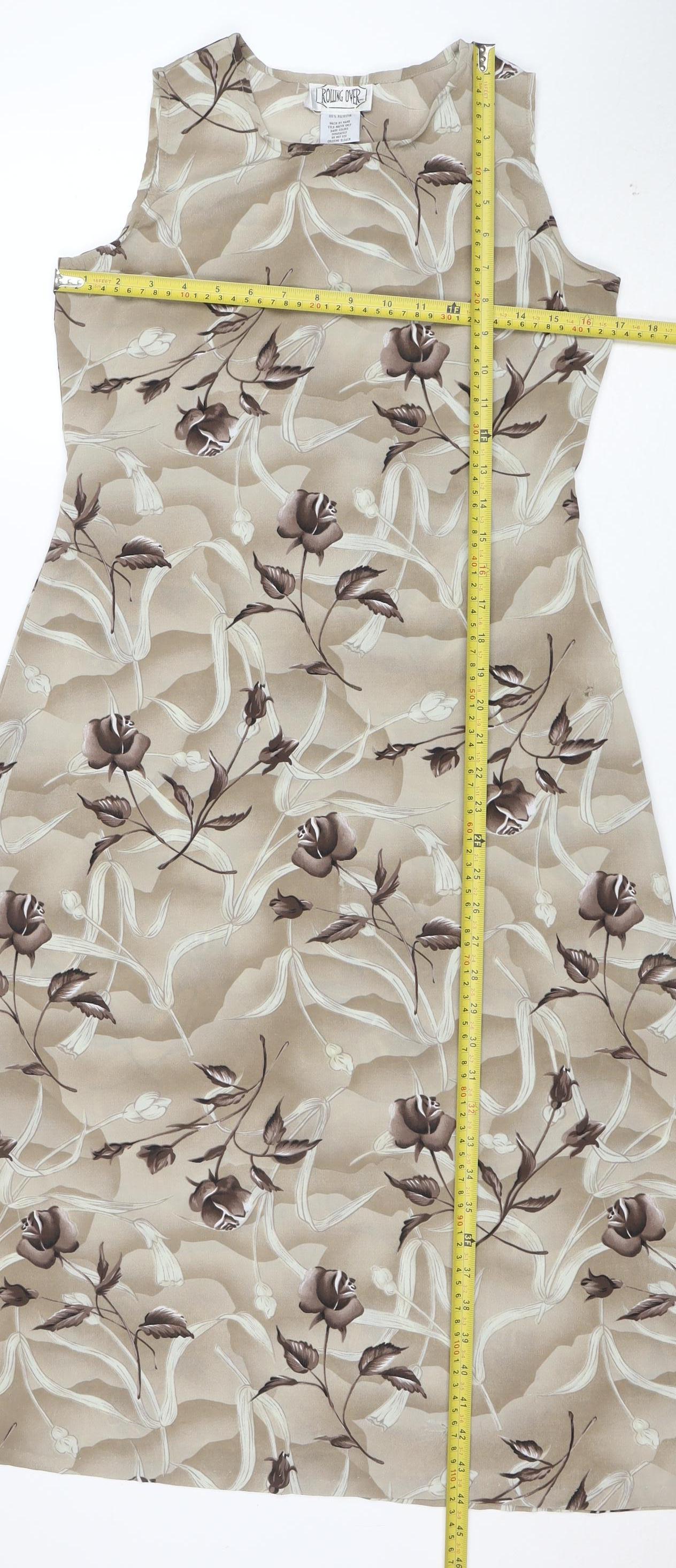 Rolling Over Women’s Beige Floral Midi Sheath Dress Size S Retro