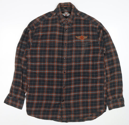 Harley-Davidson Men's Black Plaid Flannel Button-Up Shirt M