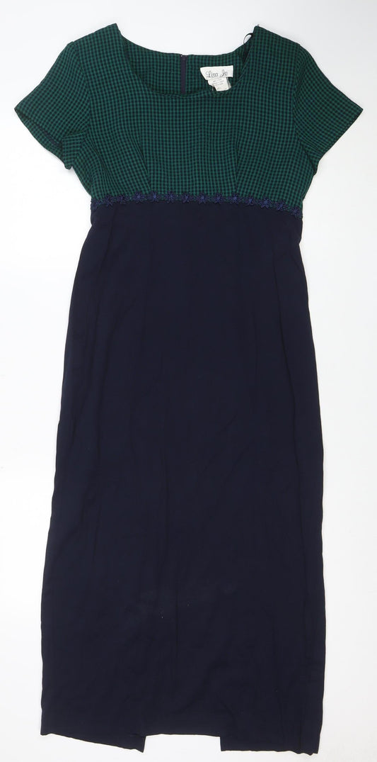 Lisa Jo Women's Green Blue Fit & Flare Midi Dress Size 12