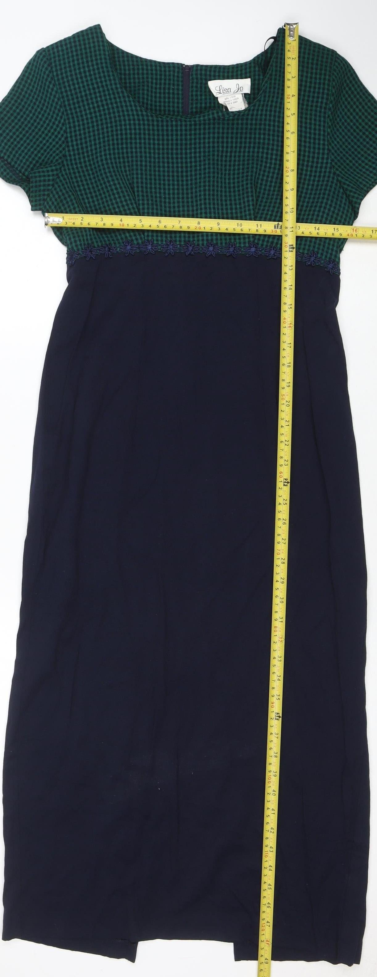 Lisa Jo Women's Green Blue Fit & Flare Midi Dress Size 12