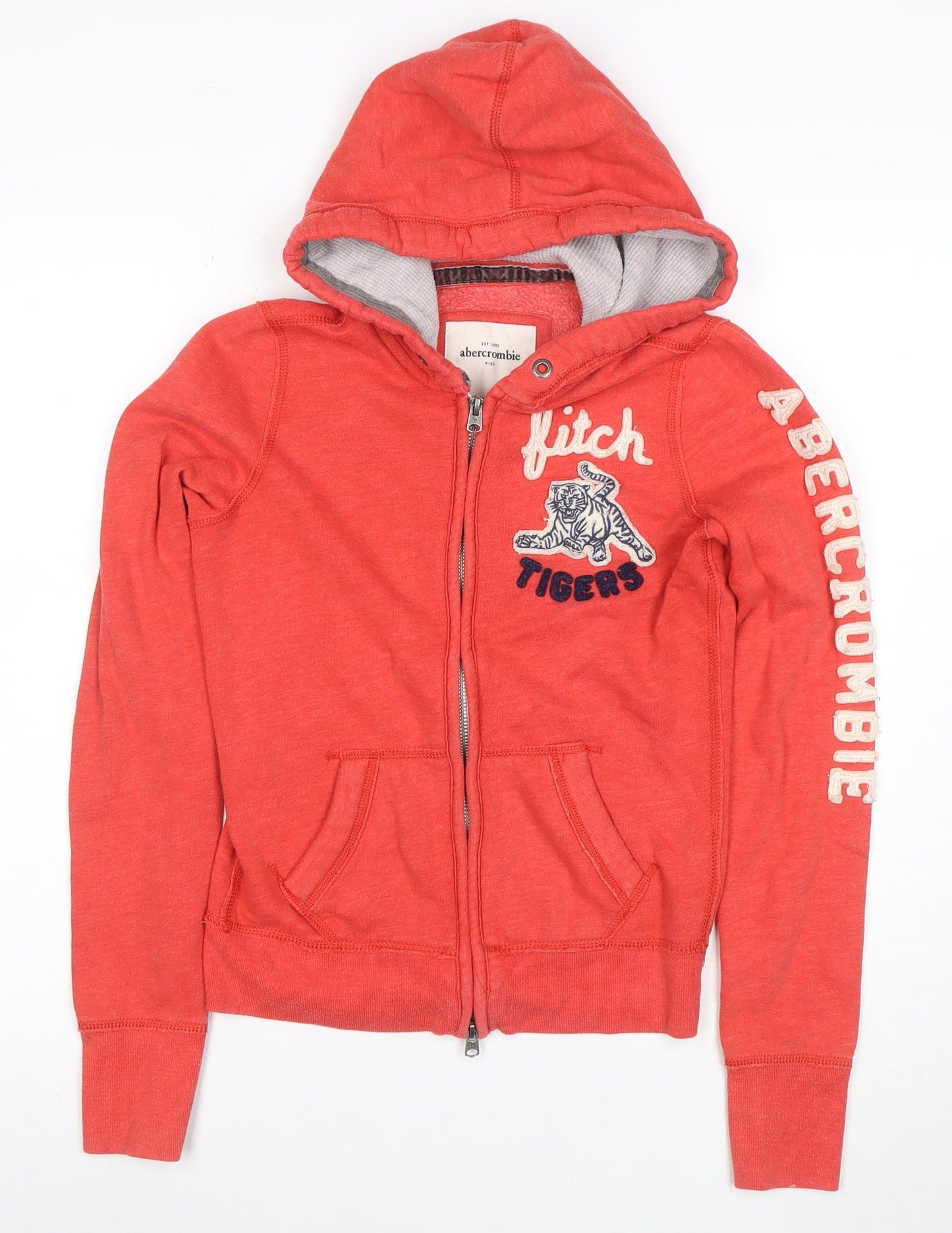 Abercrombie Kids Boys Red Full Zip Hoodie L Cotton Blend Tiger Logo