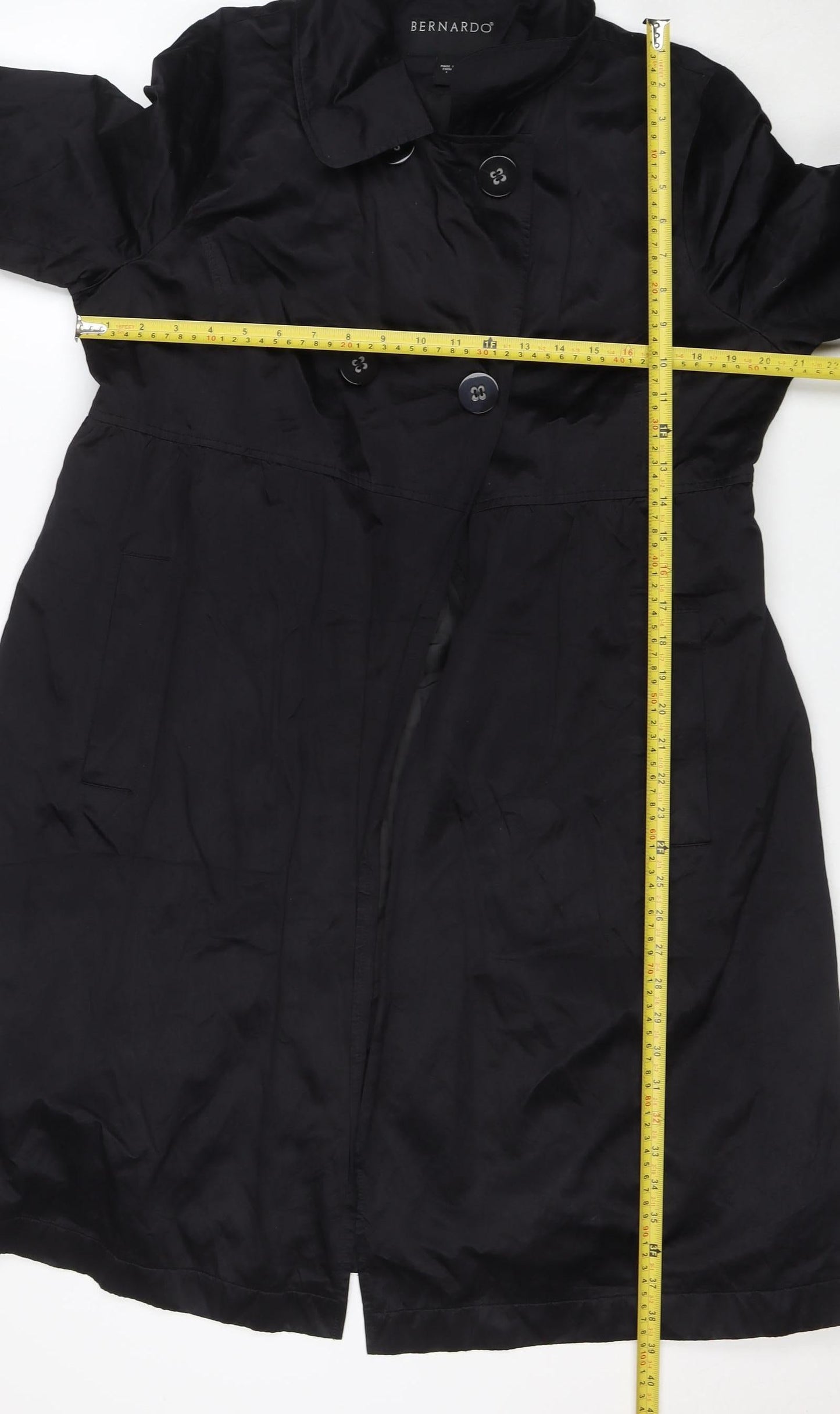 Bernardo Women's Black Long Trench Coat Size L Classic Style