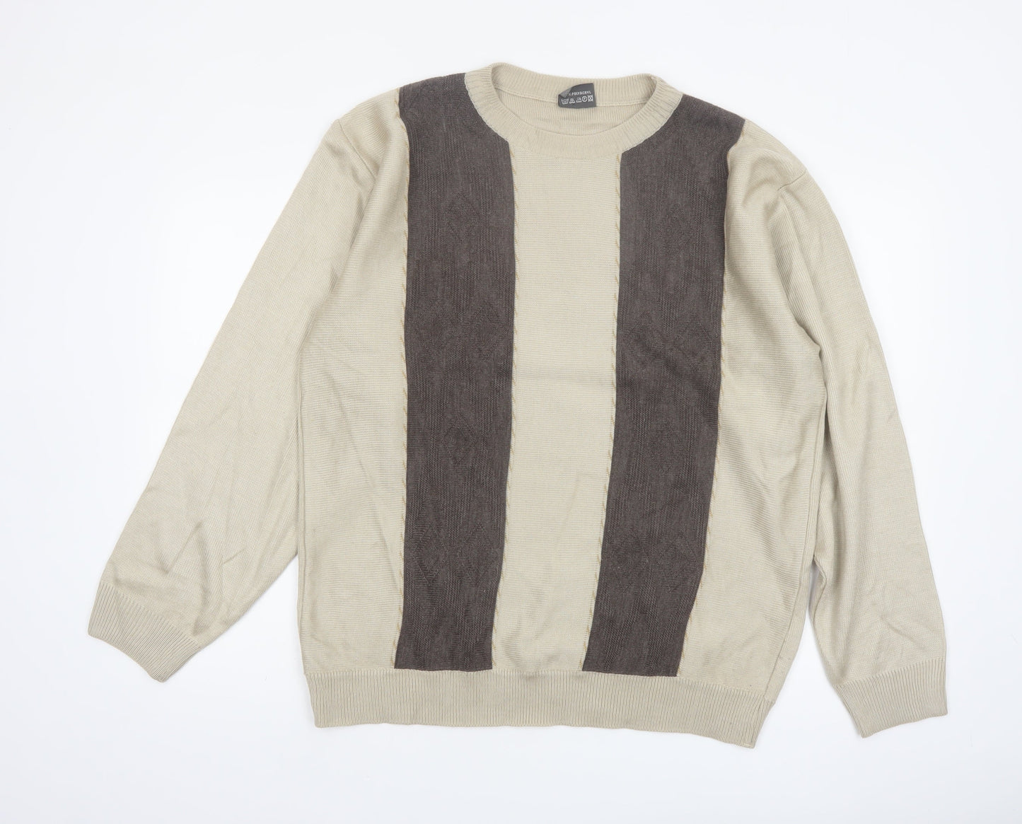 Maxferre Men's Beige Brown Striped Knit Pullover Jumper XL