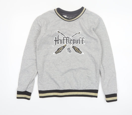 Harry Potter Hufflepuff Grey Sweatshirt Women UK 6 Crew Neck Long Sleeve
