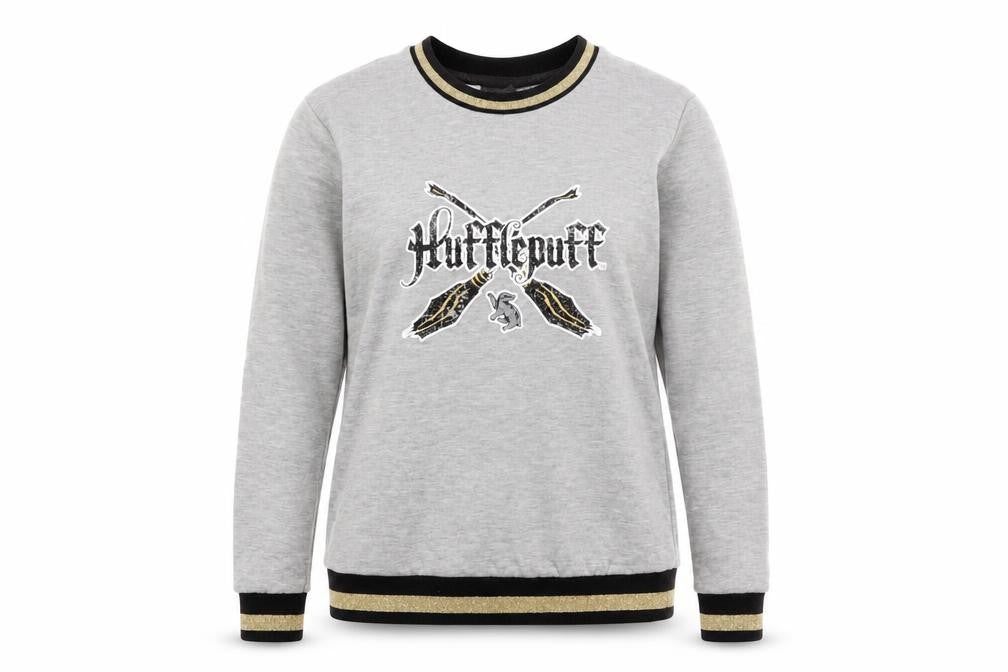 Harry Potter Hufflepuff Grey Sweatshirt Women UK 6 Crew Neck Long Sleeve