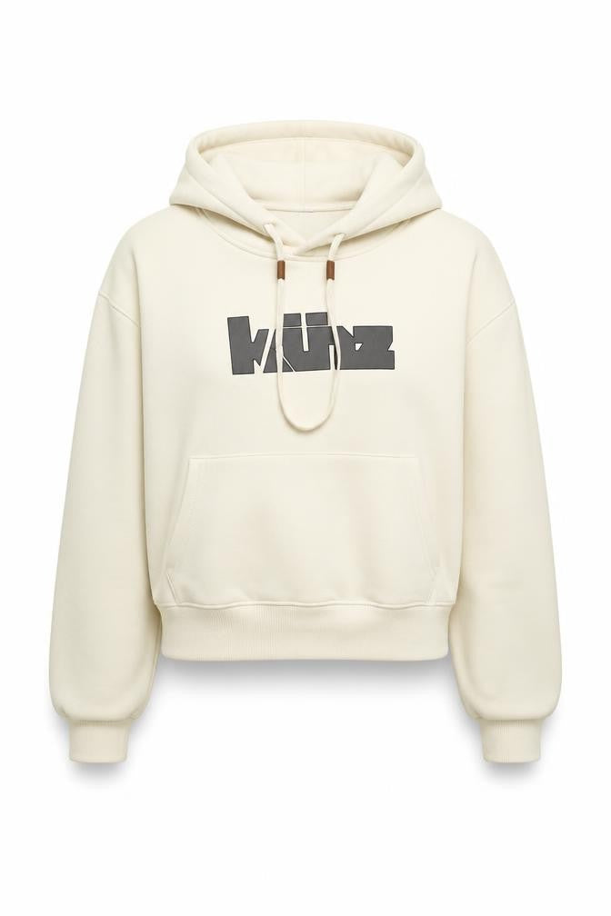HELLOMILKTEE Womens Beige Pullover Hoodie Size S with Logo Print