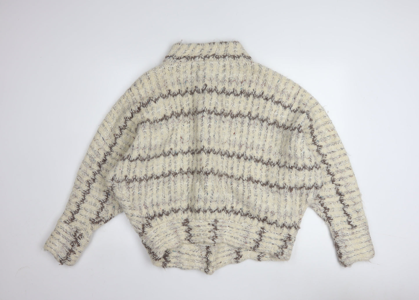 P.G.E. Women's Beige Chunky-Knit Wool Mohair Cardigan Size L