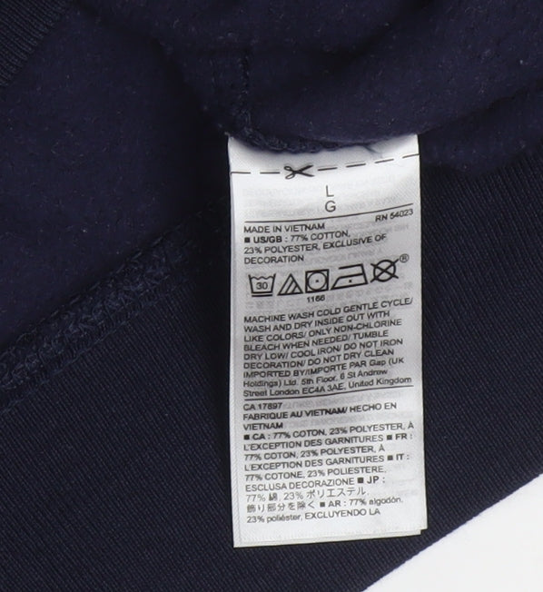 GAP Men's Blue Pullover Hoodie L Logo Fleece Sweatshirt