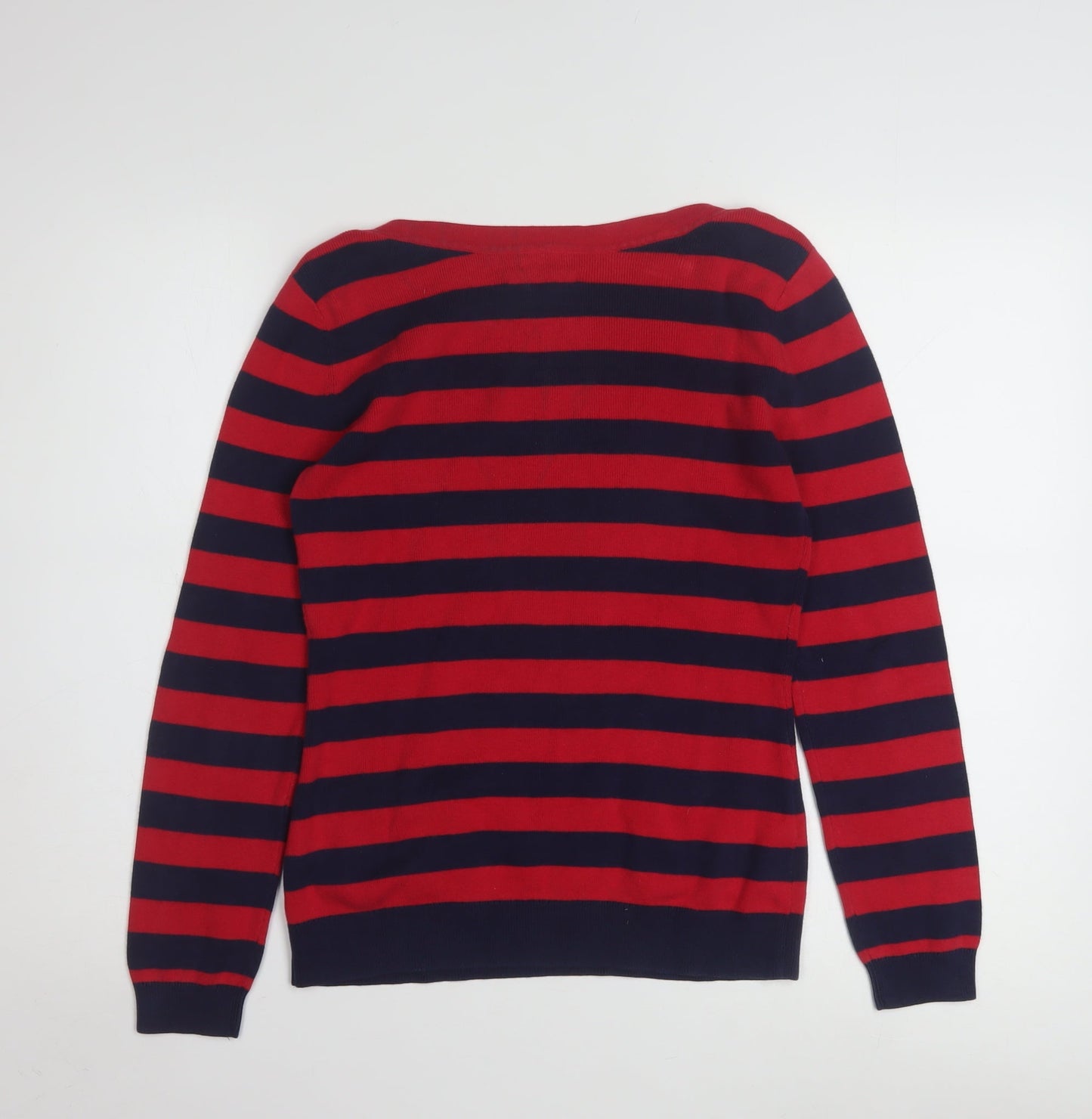 Tommy Hilfiger Women's Red Striped Boat Neck Cotton Jumper Size S