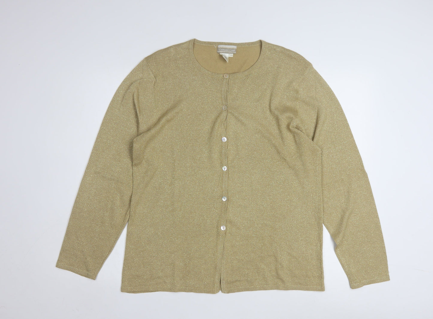 Coldwater Creek Women Gold L Glitter Button Cardigan