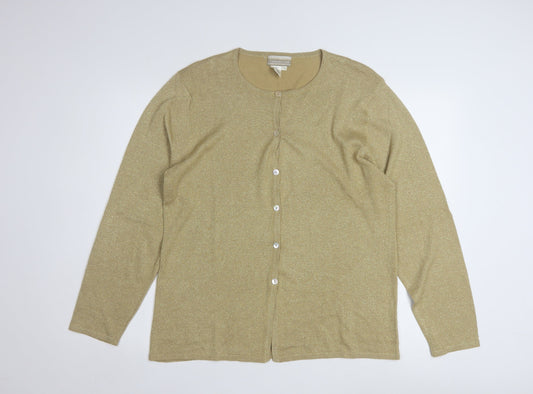 Coldwater Creek Women Gold L Glitter Button Cardigan
