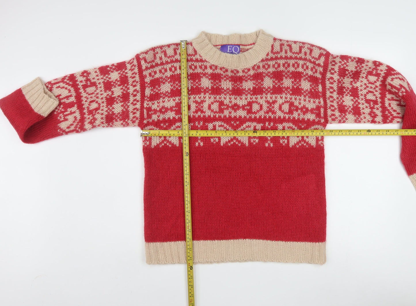 EQ Women's Red Fair Isle Mohair Blend Chunky Knit Jumper Size S