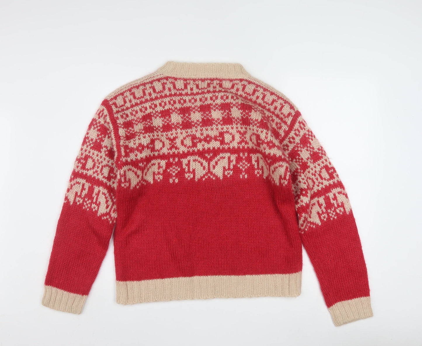 EQ Women's Red Fair Isle Mohair Blend Chunky Knit Jumper Size S