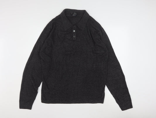 Dockers Men's Grey Collared Henley Knit Jumper Size L