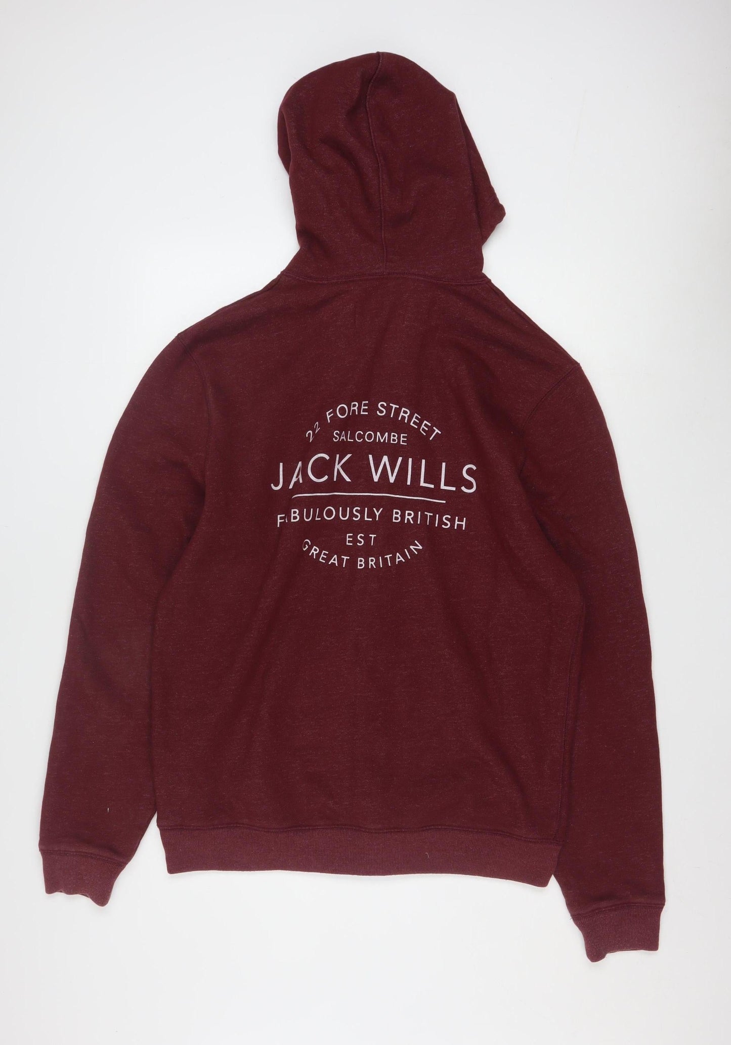 Jack Wills Men’s Red Full Zip Hoodie XL Fleece Lined Cotton Blend