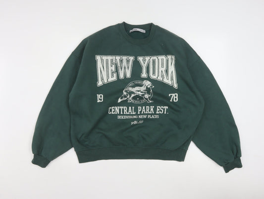 Bershka Womens Green Pullover Sweatshirt Size S Crew Neck Casual
