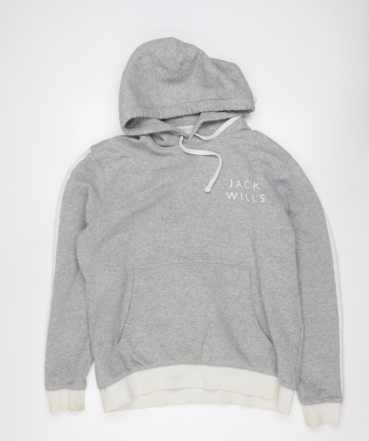 Jack Wills Men's Grey Pullover Hoodie L Logo Cotton Blend