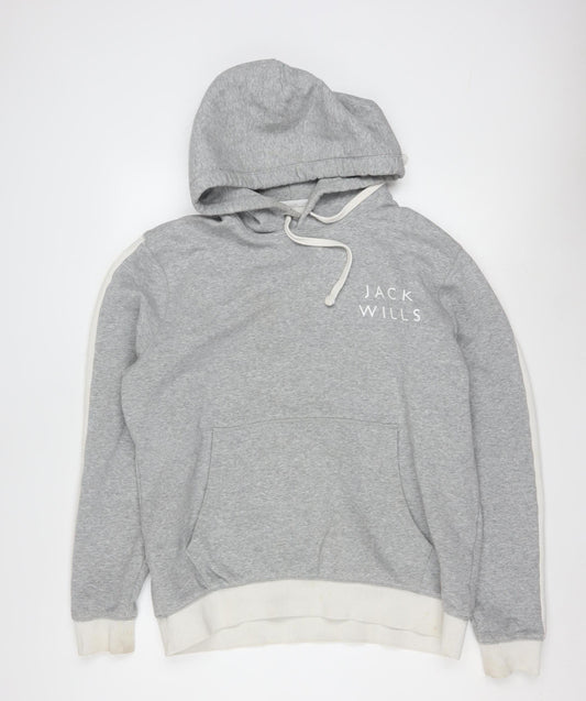 Jack Wills Men's Grey Pullover Hoodie L Logo Cotton Blend