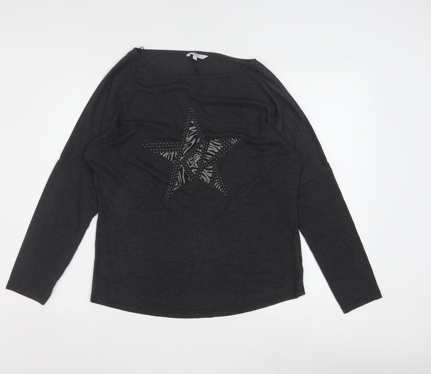 Next Womens Black Long Sleeve Star Rhinestone T-Shirt Size 12