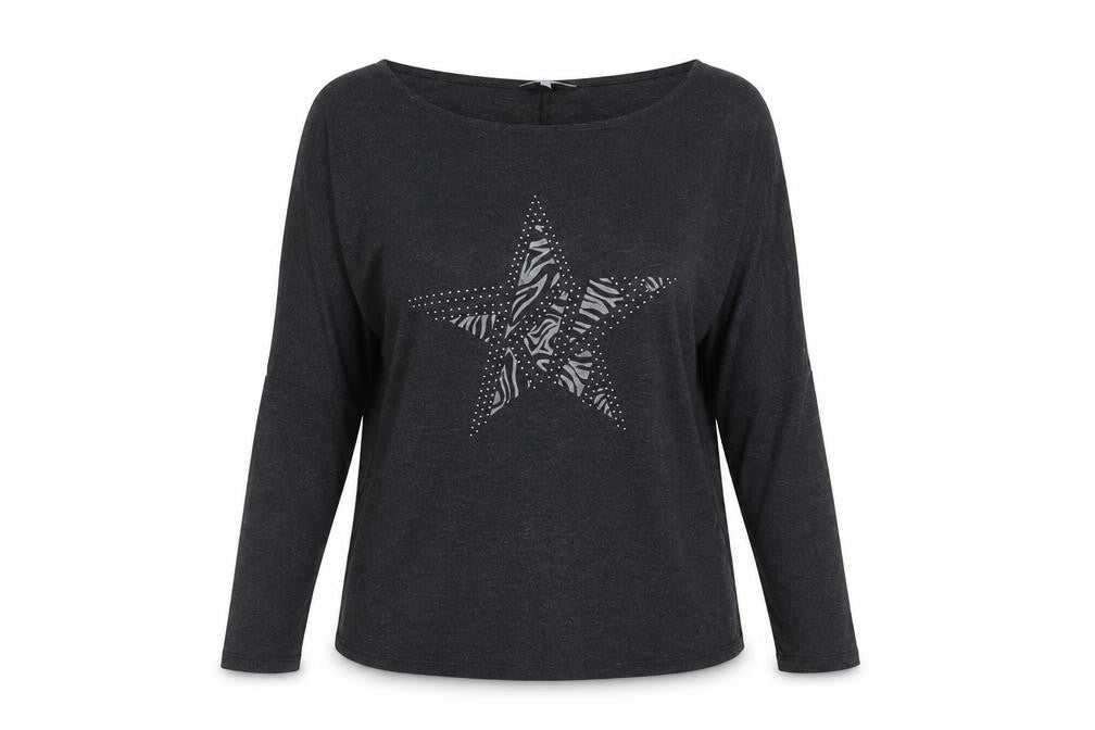 Next Womens Black Long Sleeve Star Rhinestone T-Shirt Size 12