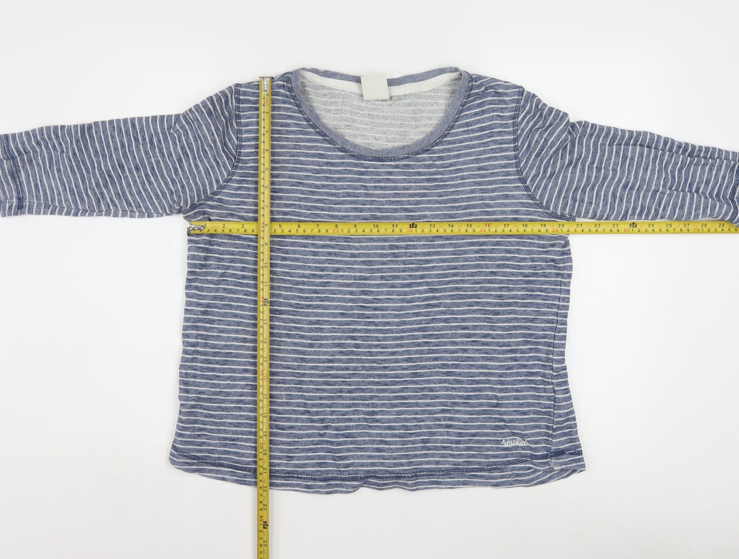 Weird Fish Women Blue Striped 3/4 Sleeve Cotton Jersey Top Size 12