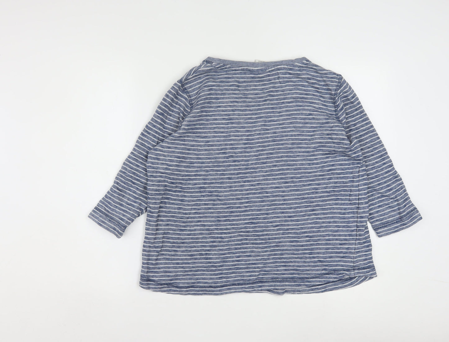 Weird Fish Women Blue Striped 3/4 Sleeve Cotton Jersey Top Size 12