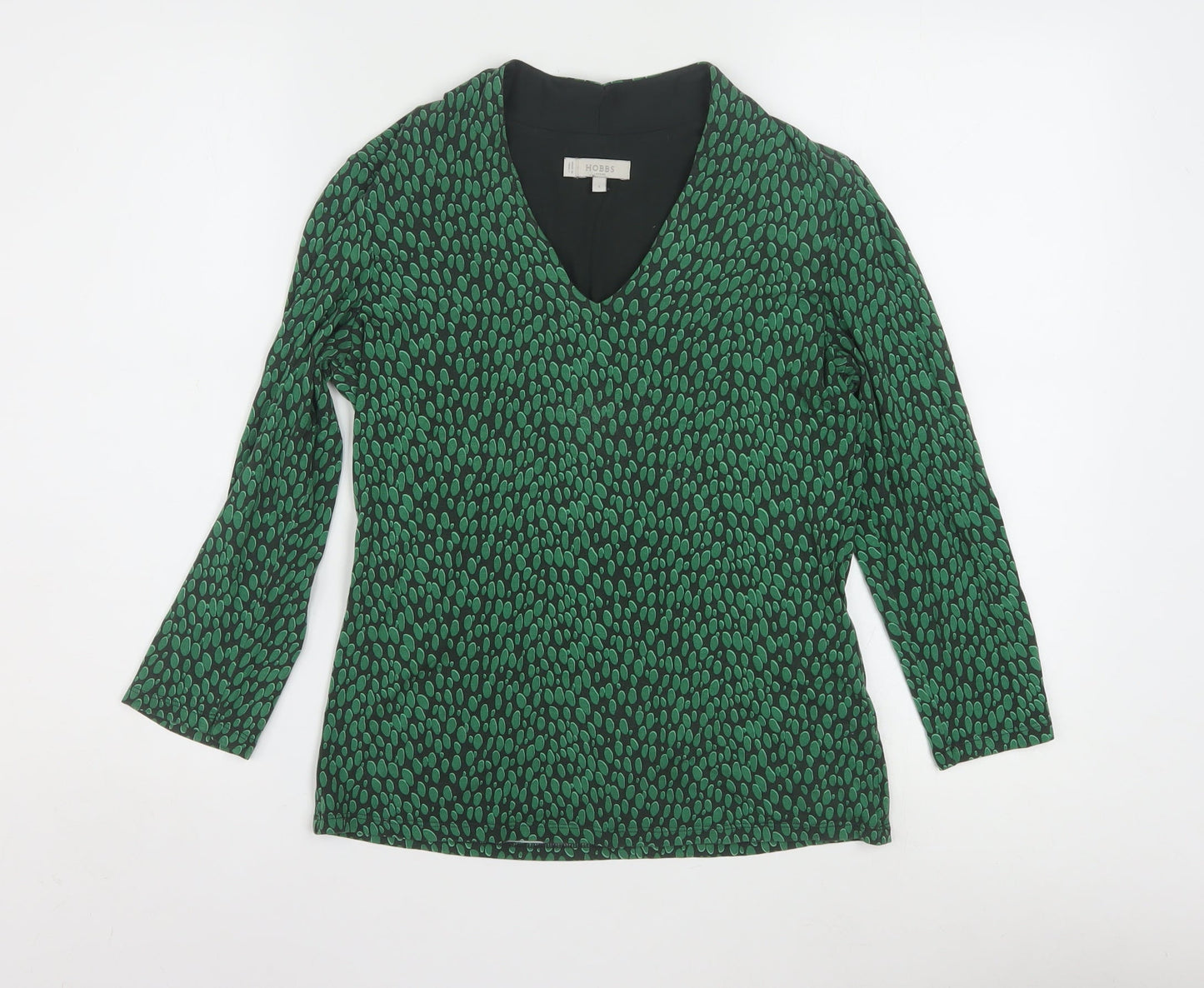 Hobbs Womens Green Geometric V-Neck Long Sleeve Tunic Blouse Size S